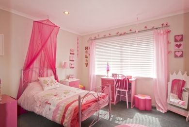 Girl's Bedroom Decorated in Pink